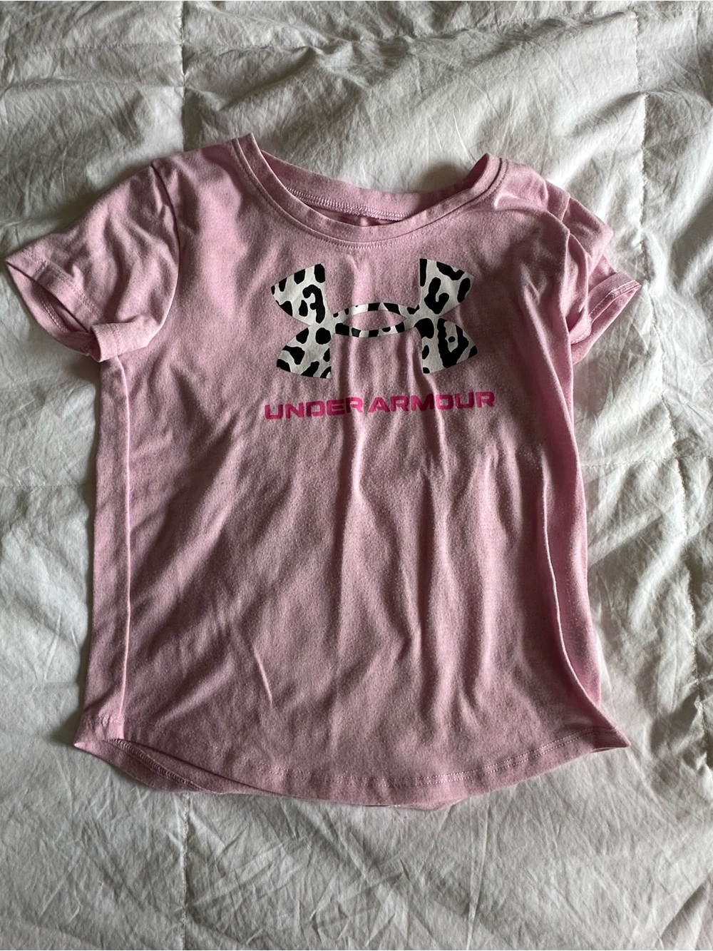 Under Armour Pink Girls' Short Sleeve Tee with Leopard Logo